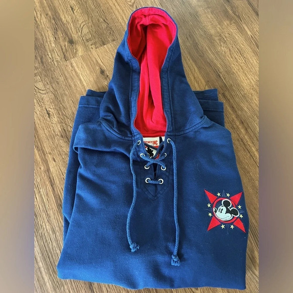 Vintage Mickey Inc blue pullover boxy hoodies with embroidered mickey Size L/… - Picture 1 of 6